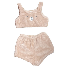 🌷 Plush 2 Pc Set 🌷 Cute Fuzzy Bear Crop Top & Shorts NWT